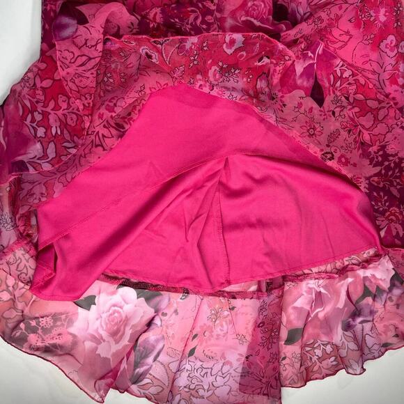 VTG City Triangles Slip Dress 90s Y2K Pink Floral Midi Ruffle Trim Fairy Sz 11 - Picture 5 of 14